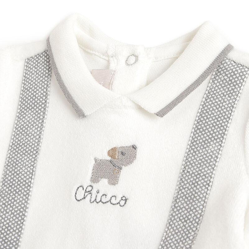 Boys Light Grey Applique Nappy Opening Babysuit image number 2